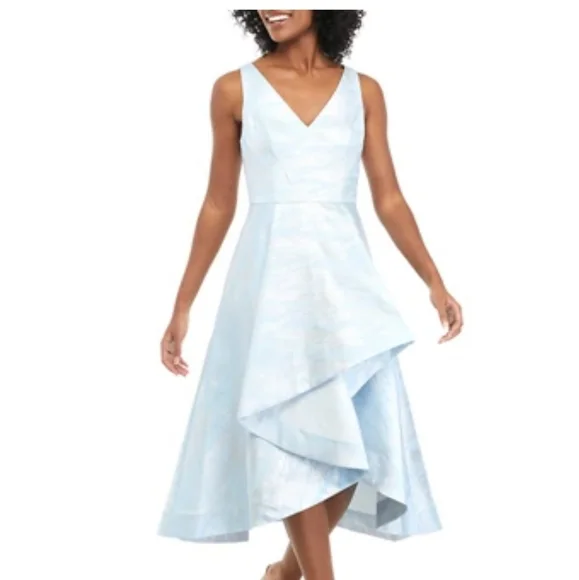 Adrianna Papell | Dresses | Adrianna Papell Metallic Jacquard Dress Size 2  Blue Silver Hilo Sleeveless | Poshmark